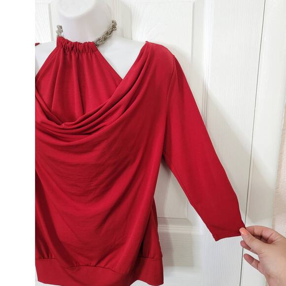 AGB Stunning Choke Collar Halter Top With Cowl Neck Long Sleeve Overlay SMALL - Picture 6 of 9